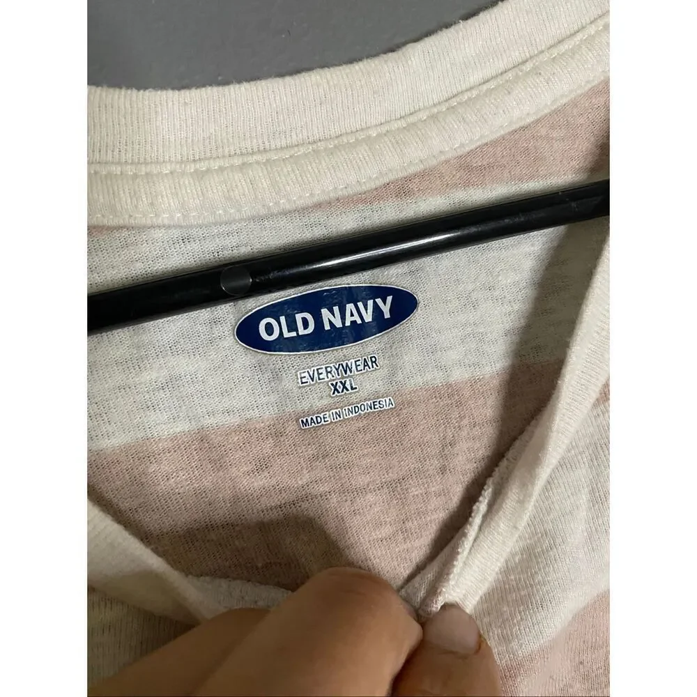 Old Navy Stripe Pink White Scoop Neck Short Sleeve T-shirt Size XXL